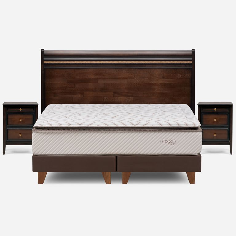 ROSEN Cama Europea Nest Super King X 2.00 CM Base Dividida + Respaldo + 2 Veladores