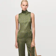 MANGO - Blusa Satinada Estampado Geométrico Mujer