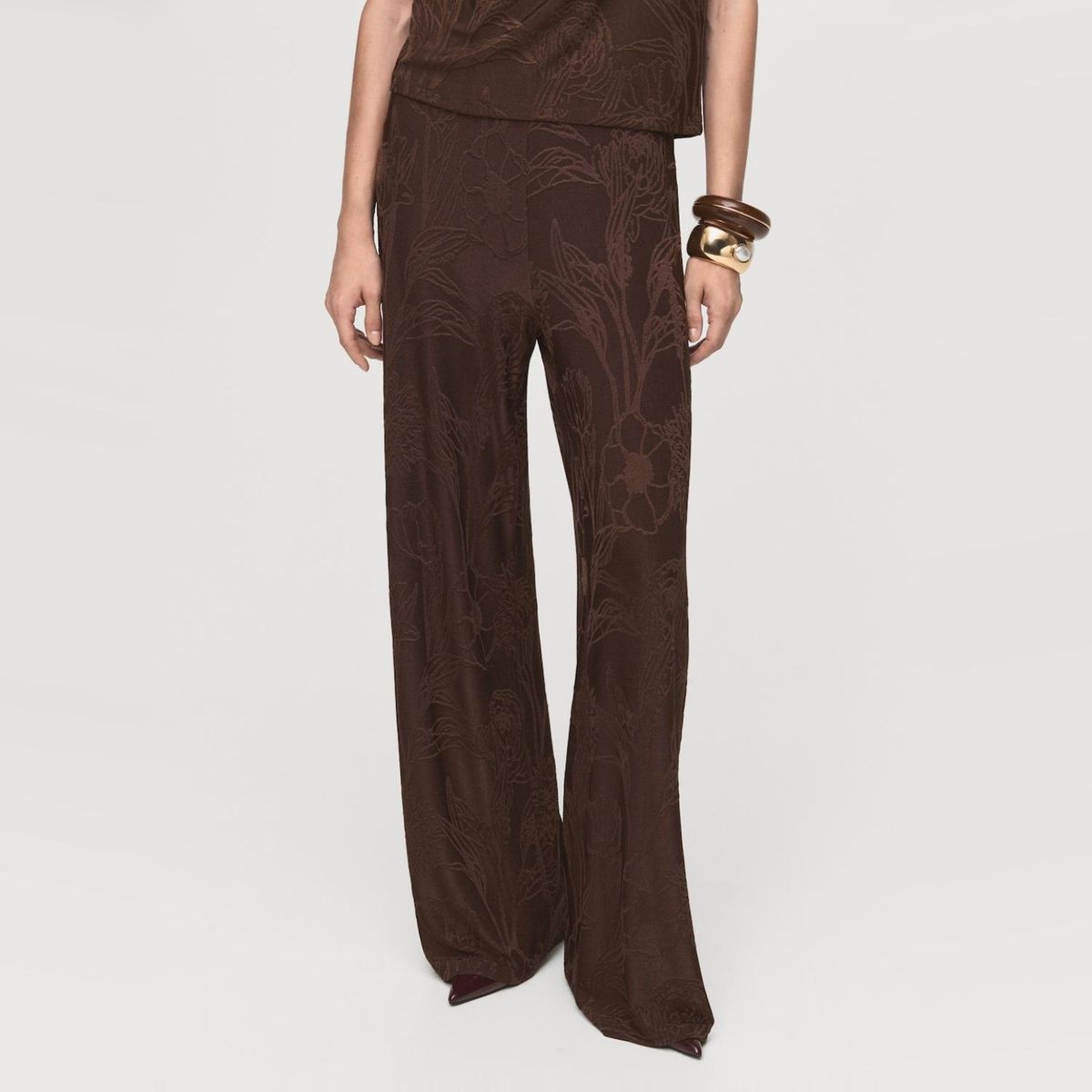 MANGO - Pantalón Jacquard Floral Recto Mujer Mango
