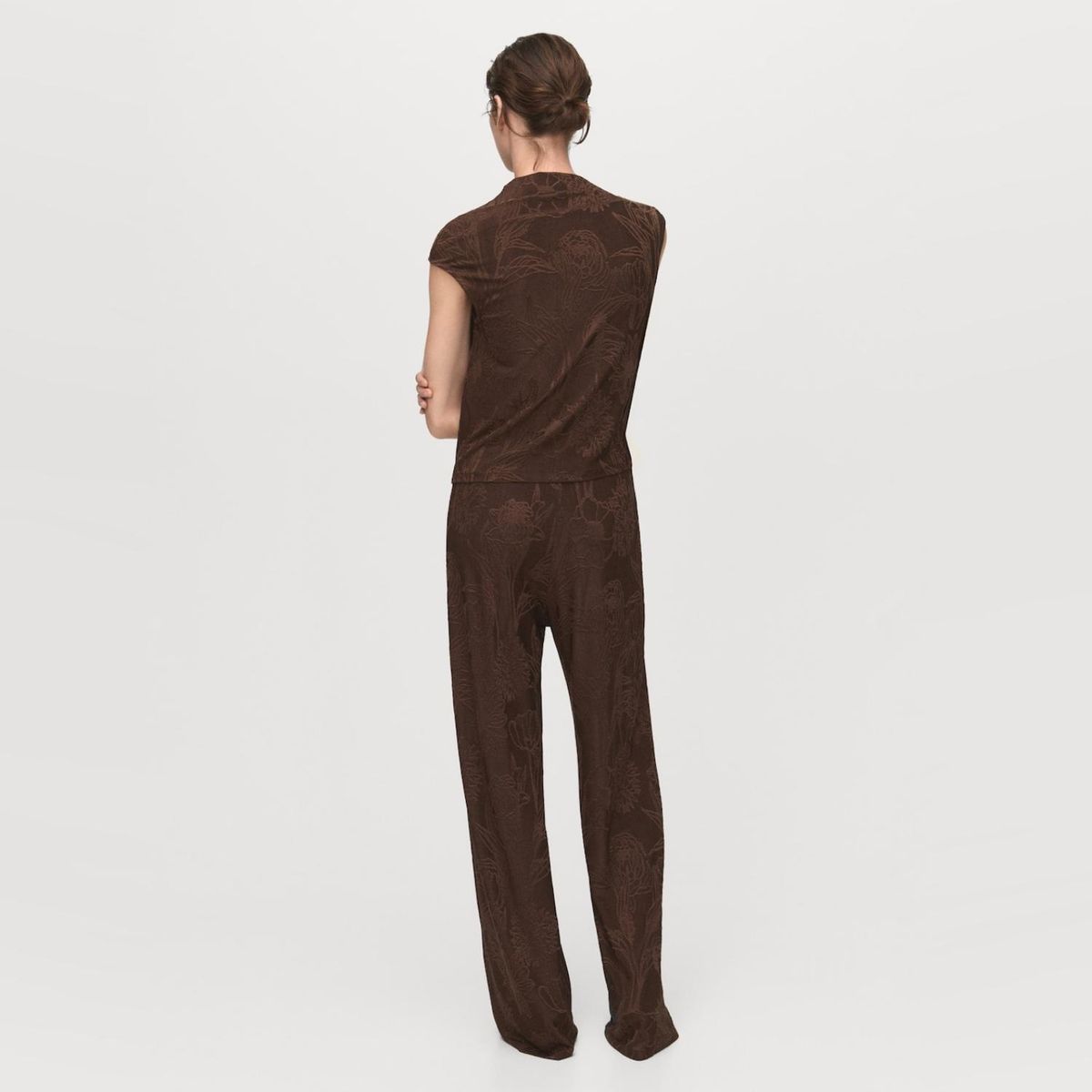 MANGO - Pantalón Jacquard Floral Recto Mujer Mango