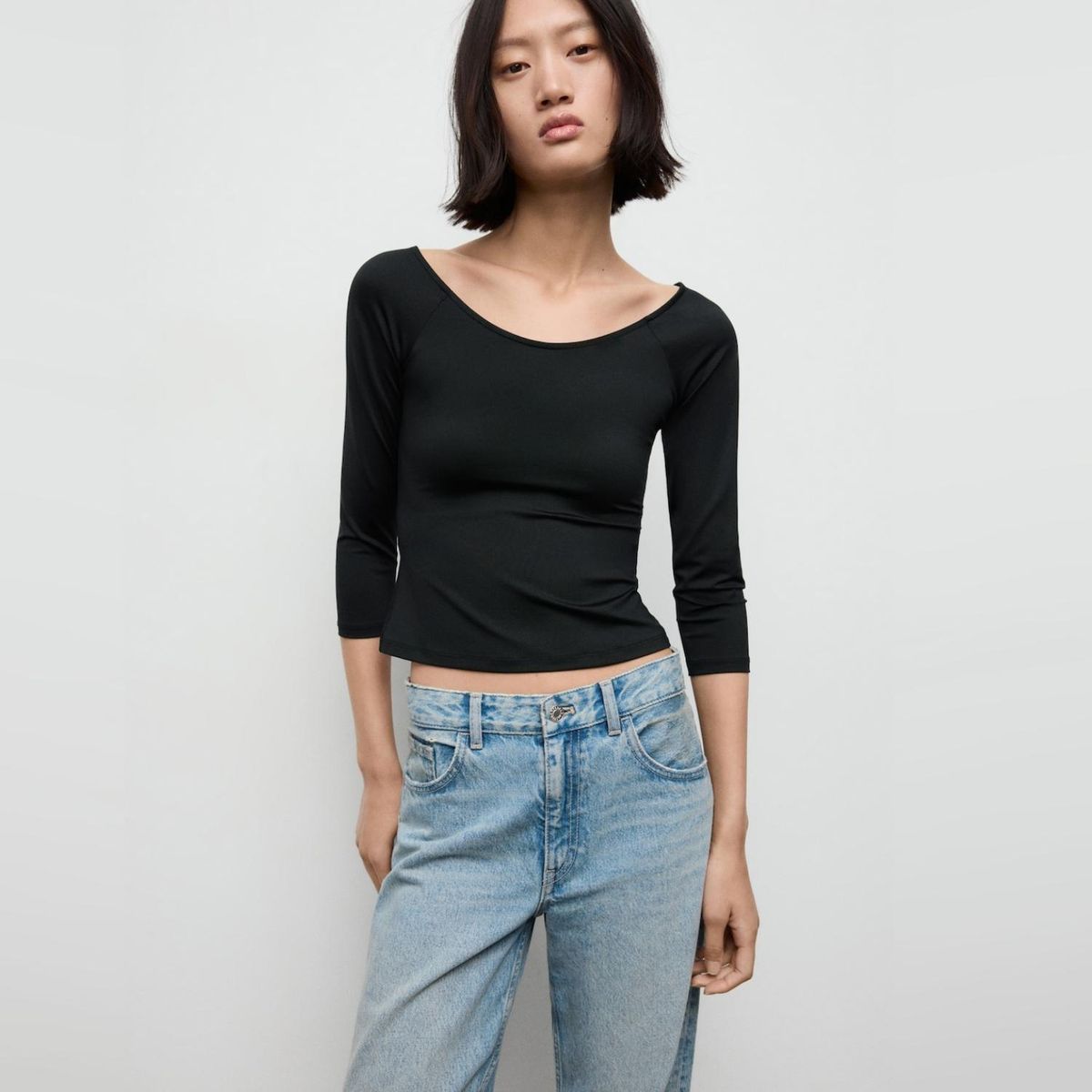MANGO - Polera Manga Tres Cuartos Mujer Mango