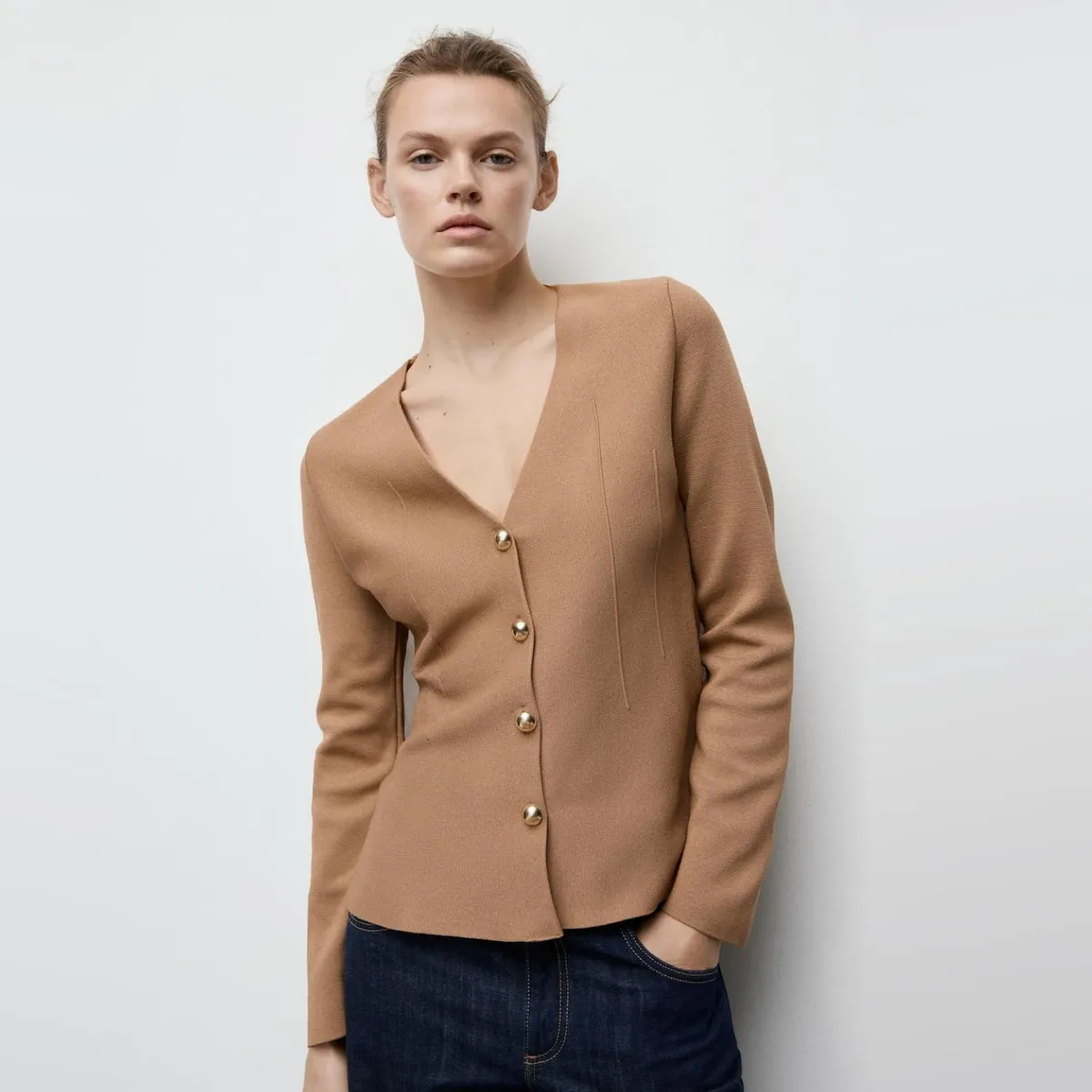 MANGO - Chaqueta Punto Entallada Botones Mujer Mango