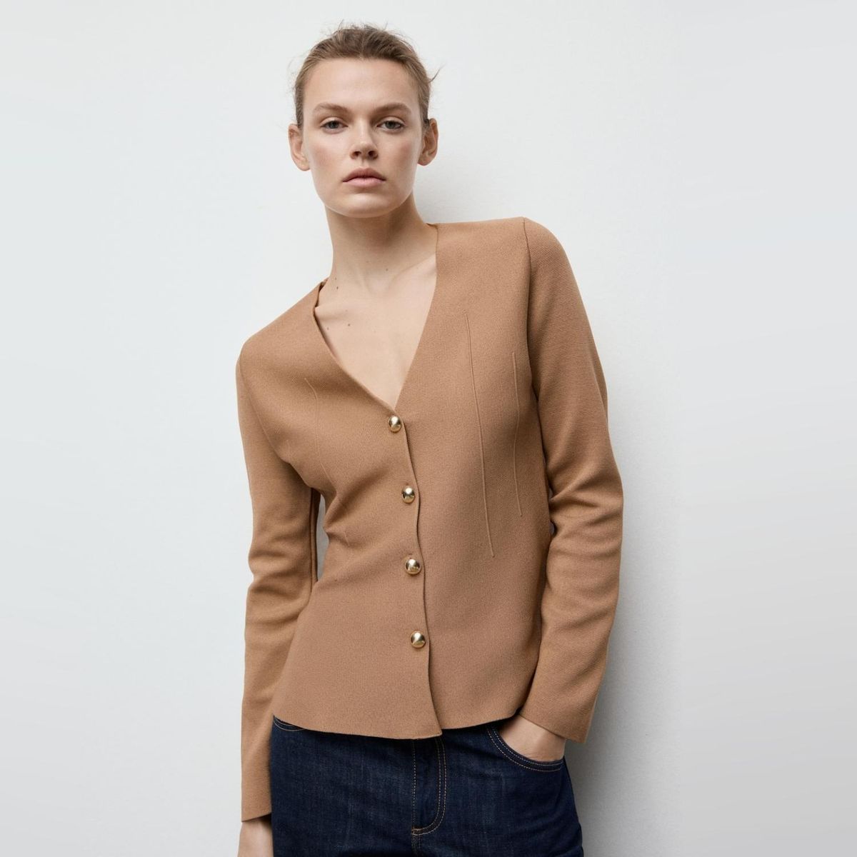 MANGO - Chaqueta Punto Entallada Botones Mujer Mango