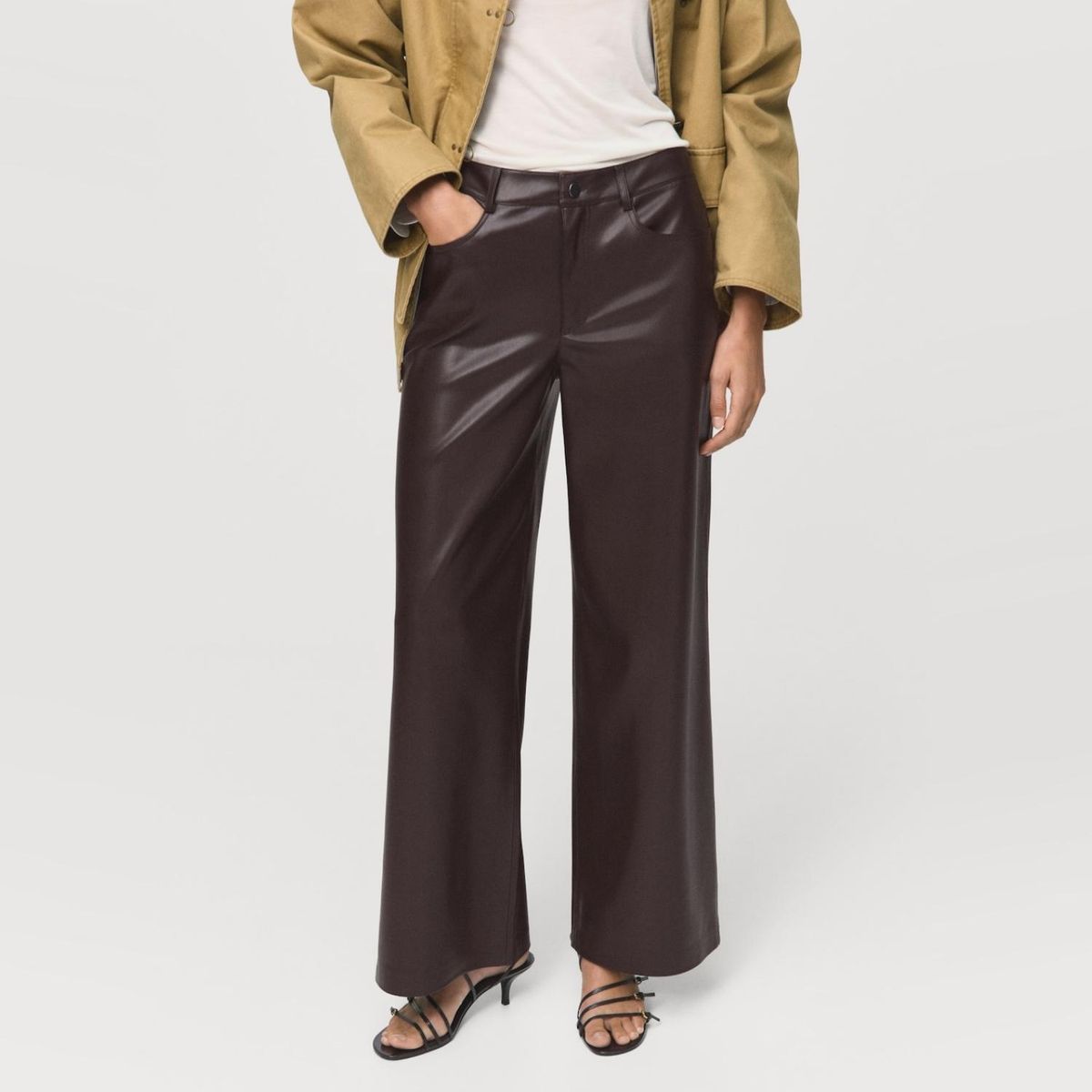 MANGO - Pantalón Recto Efecto Piel Mujer Mango