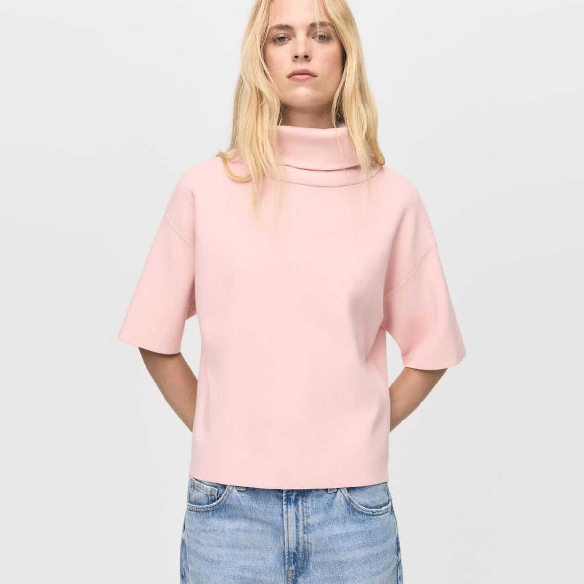 MANGO - Sweater Cuello Alto Manga Corta Mujer Mango