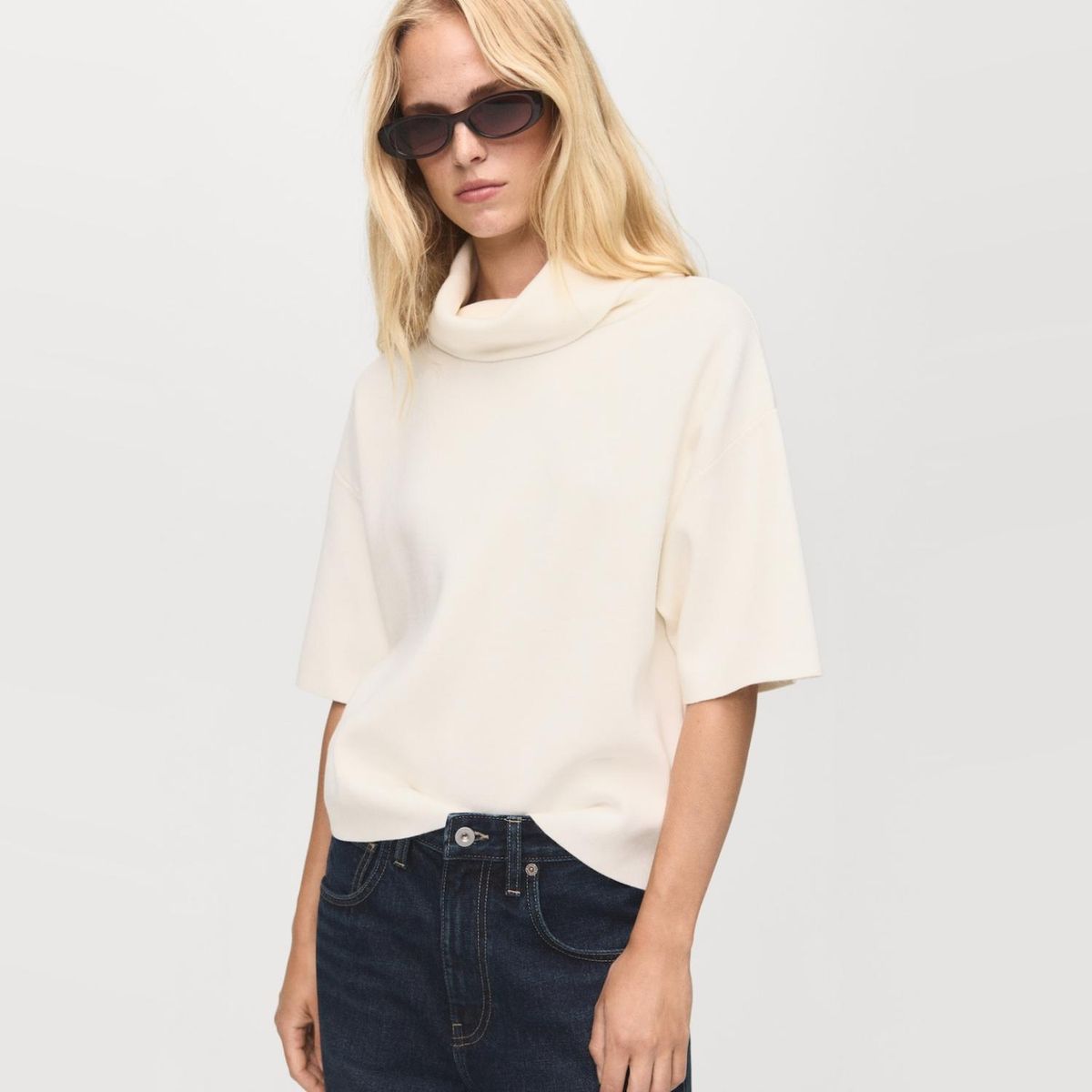 MANGO - Sweater Cuello Alto Manga Corta Mujer Mango