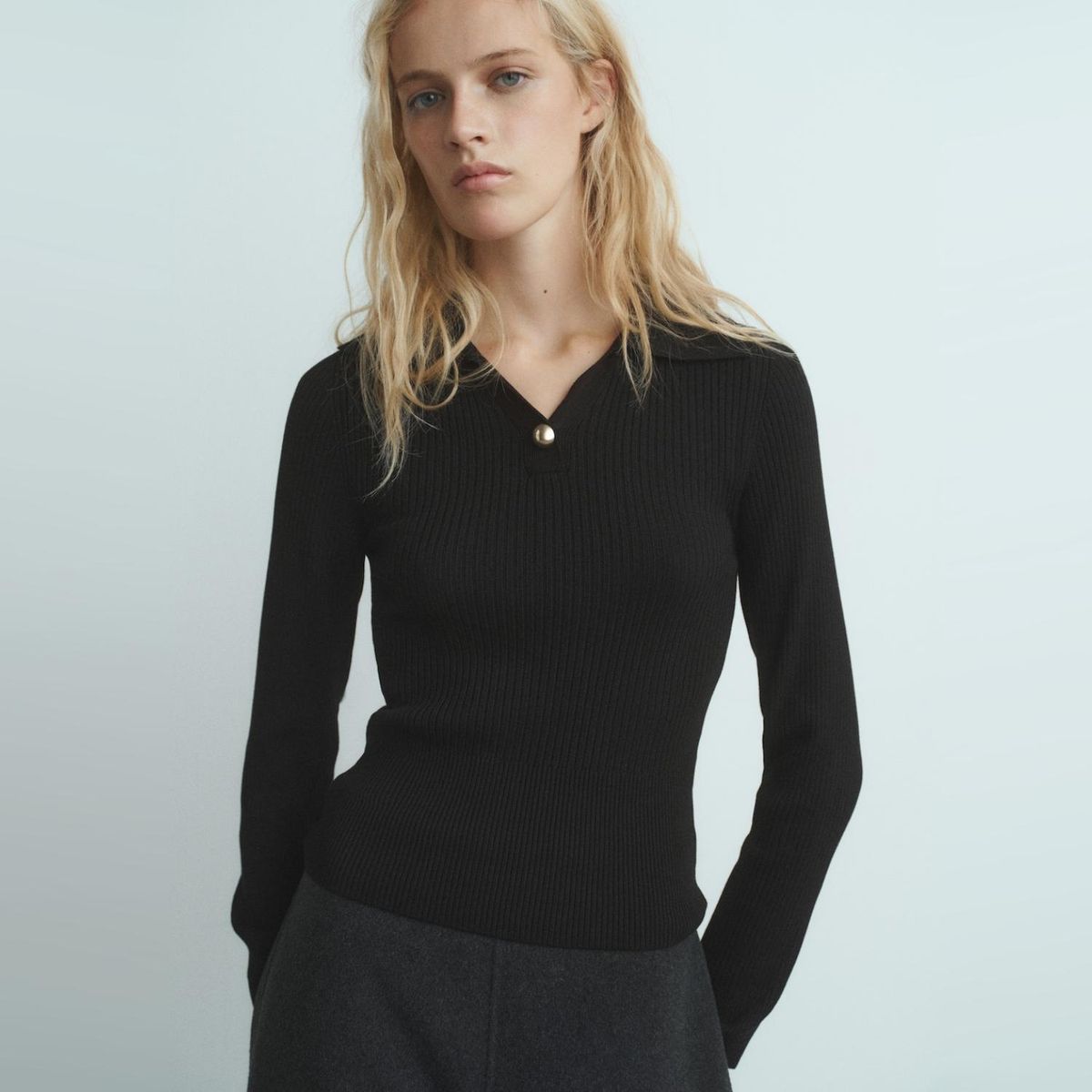 MANGO - Sweater Canalé Botón Joya Mujer Mango