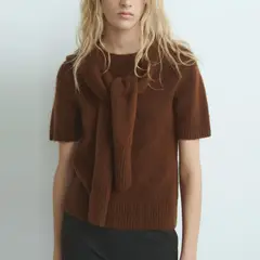 MANGO - Sweater Manga Corta Combinado Mujer