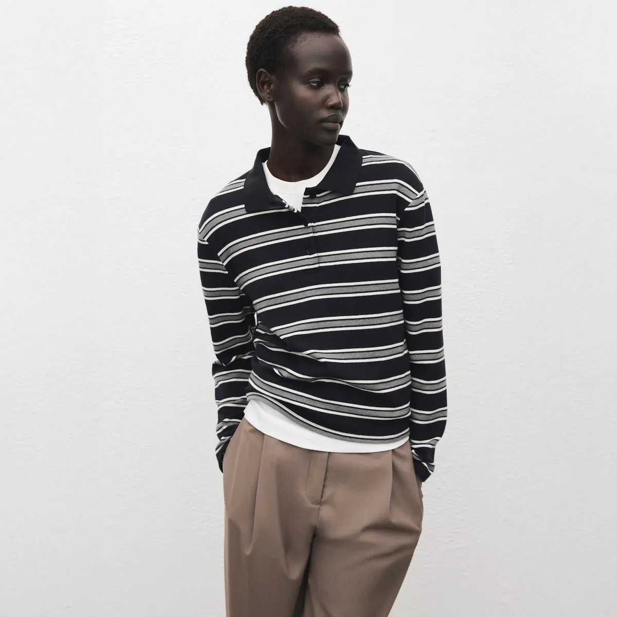 MANGO - Polera Cuello Polo Rayas Mujer Mango