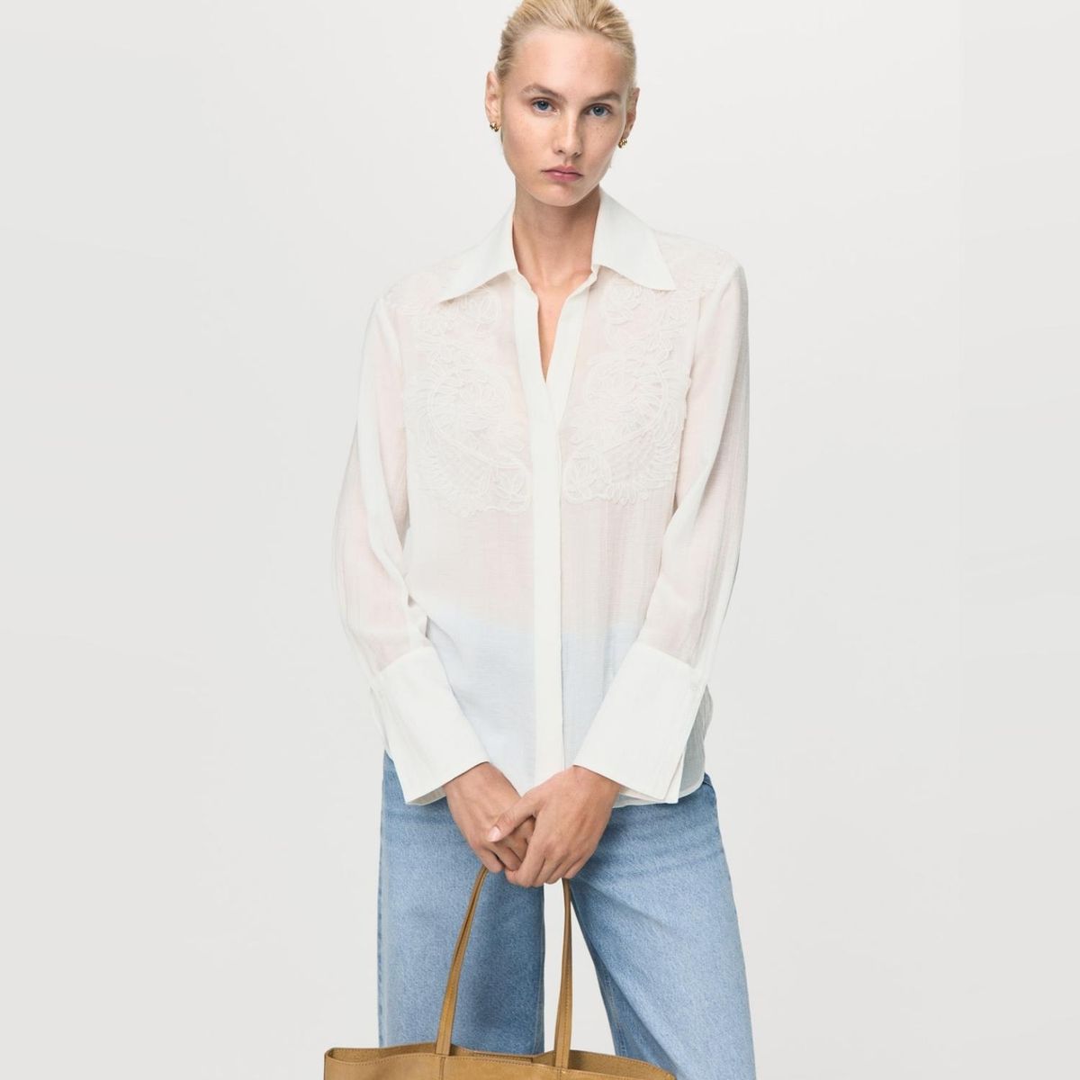 MANGO - Blusa Lyocell Parches Mujer Mango