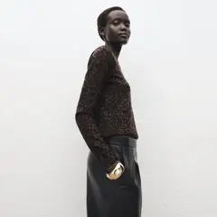 MANGO - Sweater Canalé Estampado Leopardo Mujer