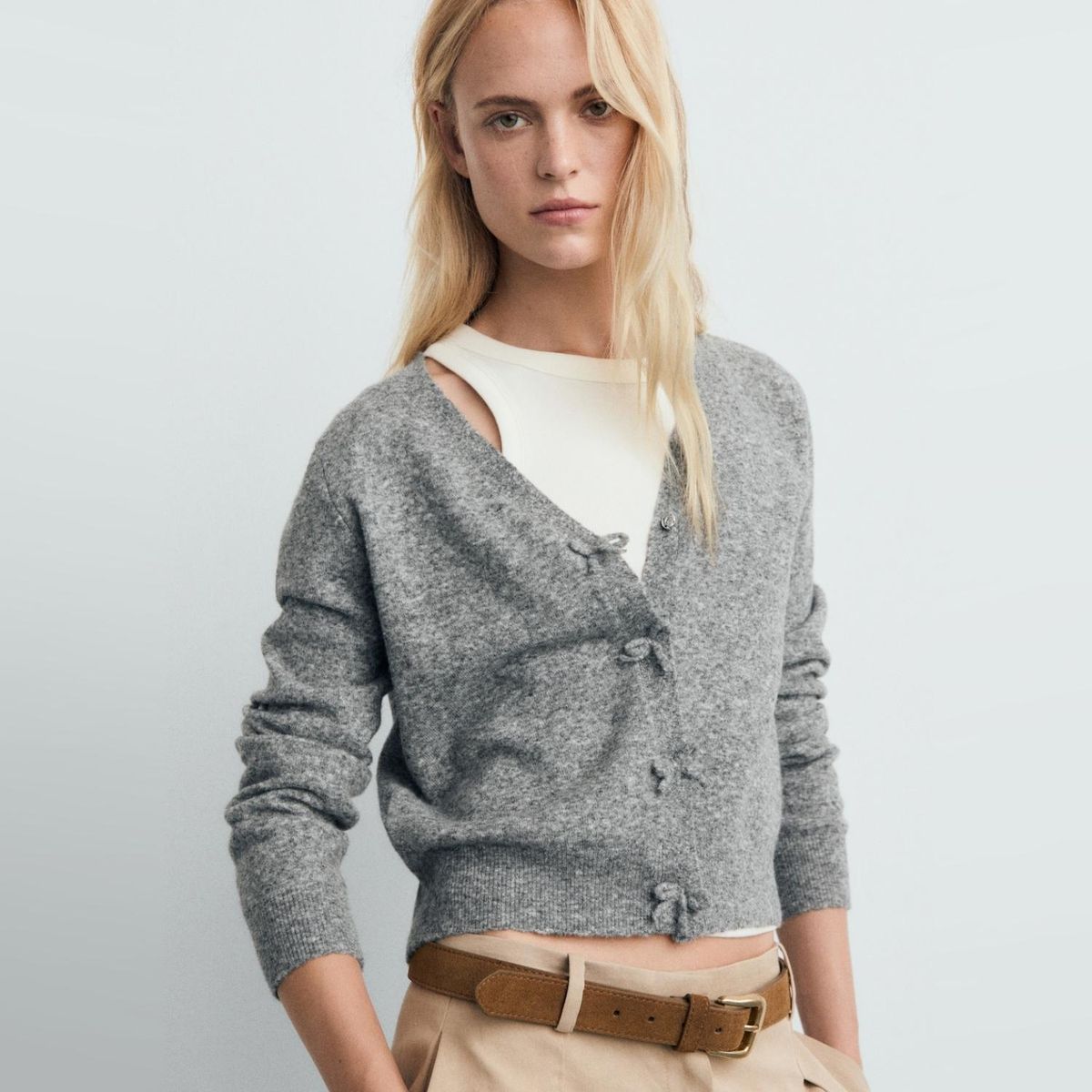 MANGO - Chaleco Cuello Pico Mezcla Lana Mujer Mango