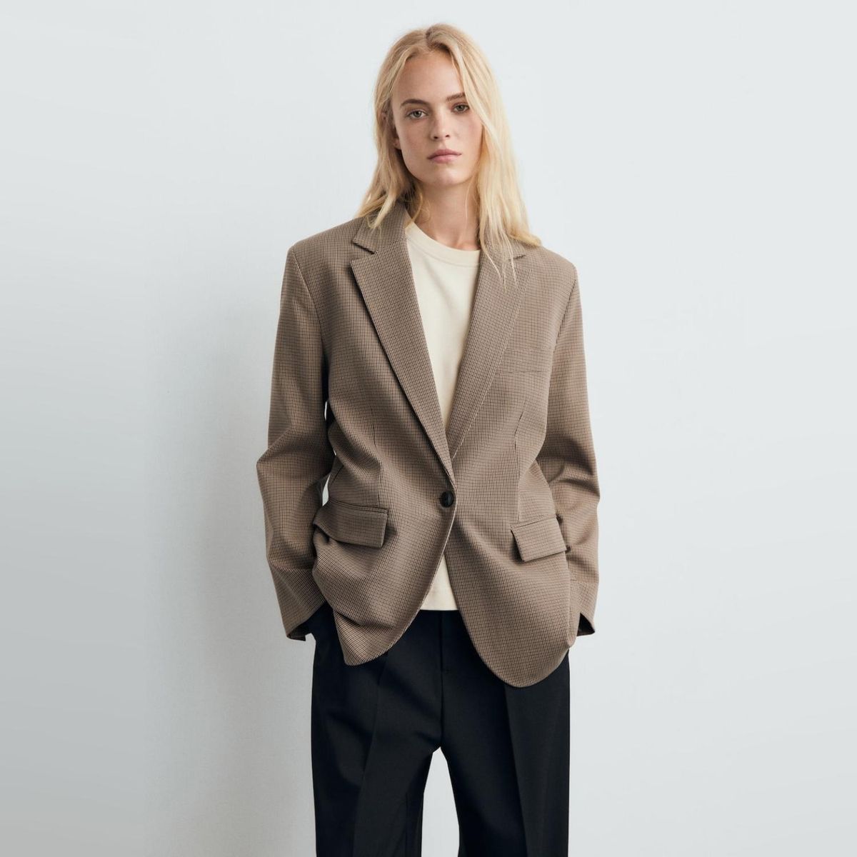 MANGO - Blazer Recta Bolsillos Solapa Mujer Mango