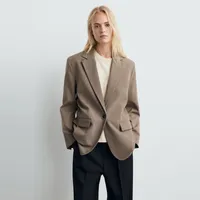 Blazer Recta Bolsillos Solapa Mujer