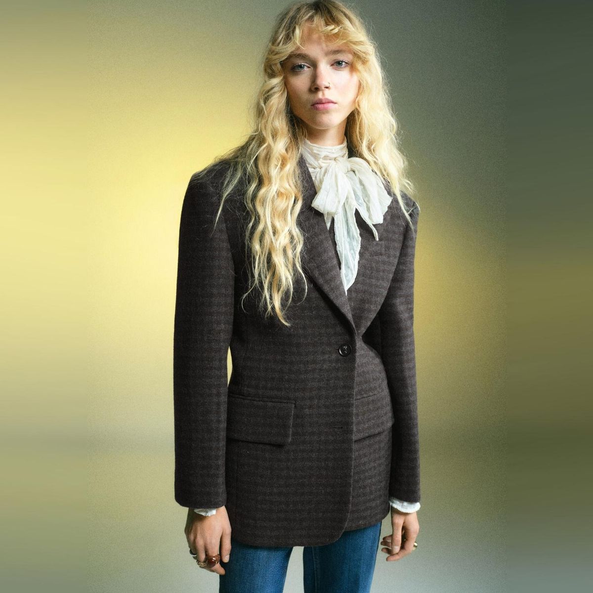 MANGO - Blazer Lana Micro Pata De Gallo Mujer Mango