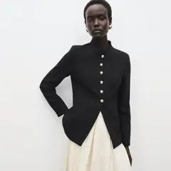 MANGO - Chaqueta Cuello Tira Botones Joya Mujer