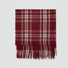 MANGO - Bufanda Cuadros Terminaciones Flecos Mujer