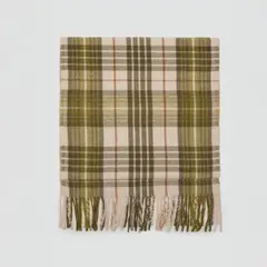 MANGO - Bufanda Cuadros Terminaciones Flecos Mujer