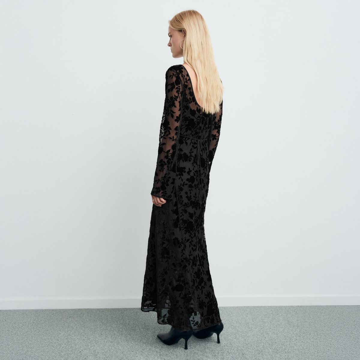 MANGO - Vestido Jacquard Floral Manga Acampanada Mujer Mango