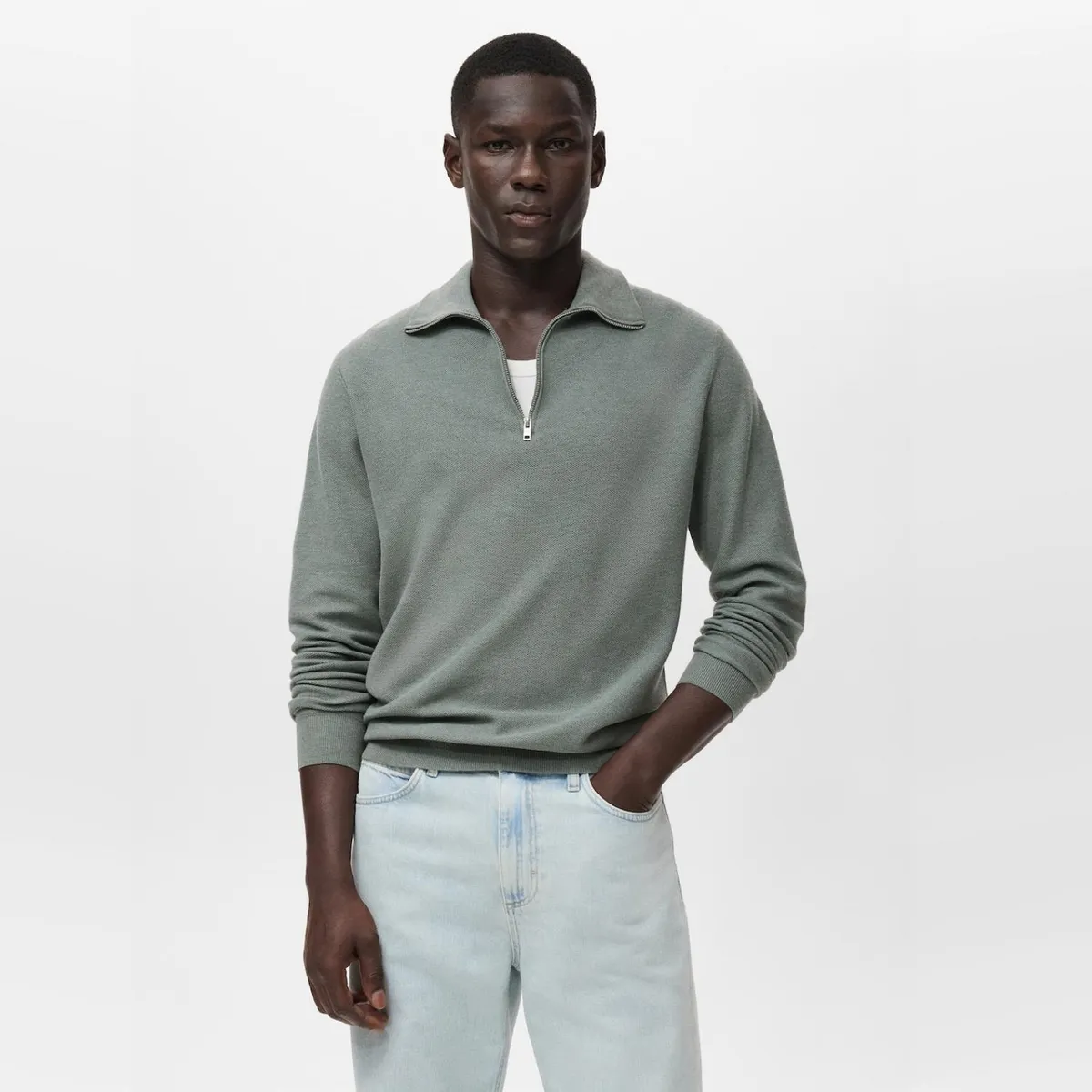 MANGO MAN - Sweater Microestructura Cuello Cremallera Hombre Mango Man