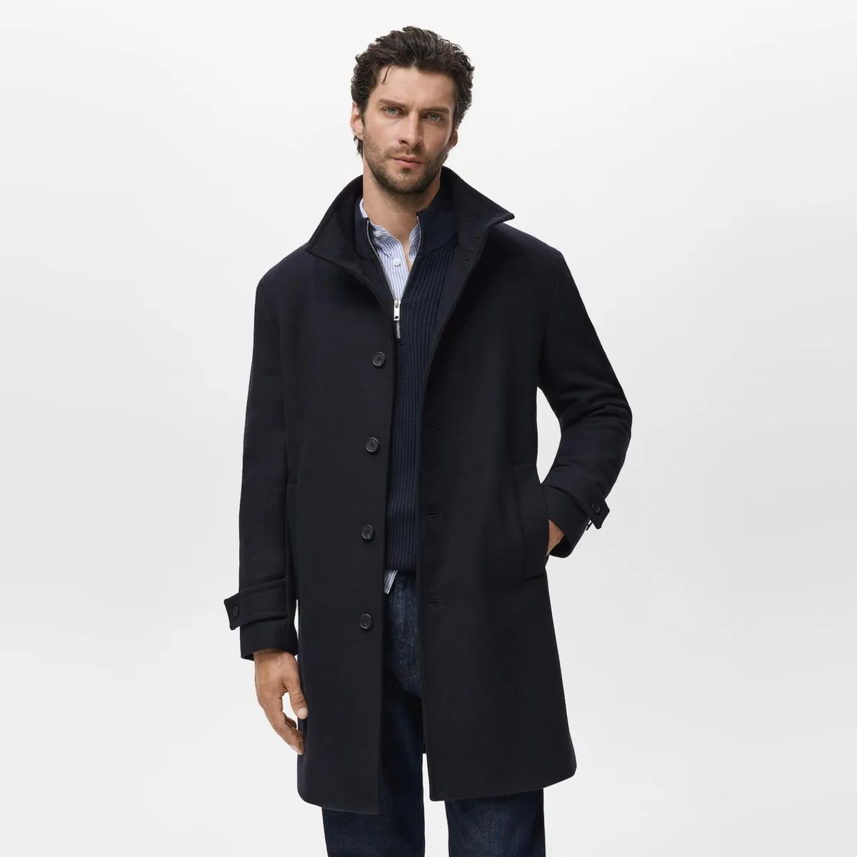 MANGO MAN - Abrigo Lana Cuello Chimenea Hombre Mango Man