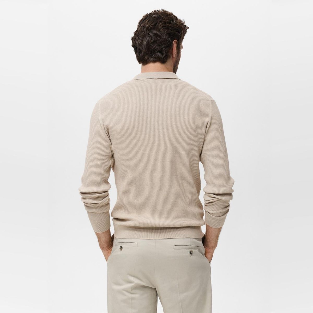 MANGO MAN - Sweater Polo Mezcla Algodón Canalé Hombre Mango Man