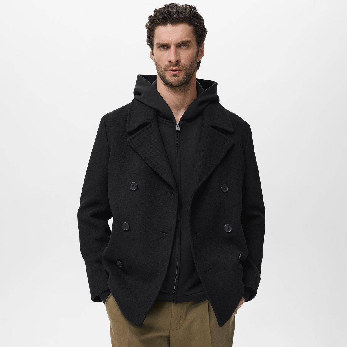 MANGO MAN - Abrigo Lana Cruzado Botones Hombre Mango