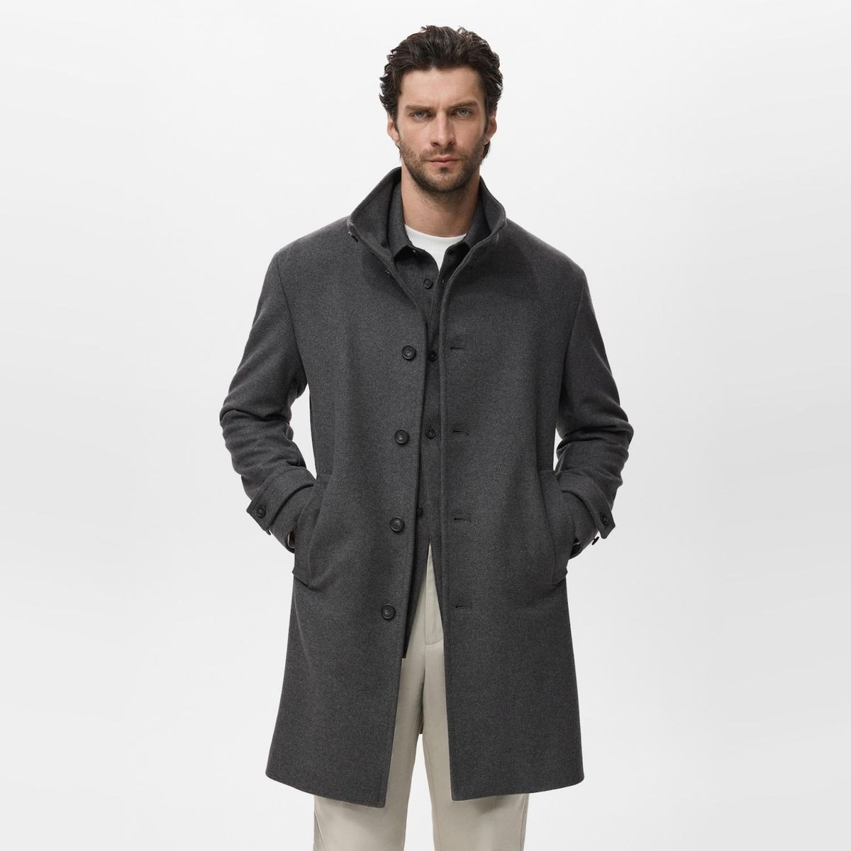 MANGO MAN - Abrigo Lana Cuello Chimenea Hombre Mango Man