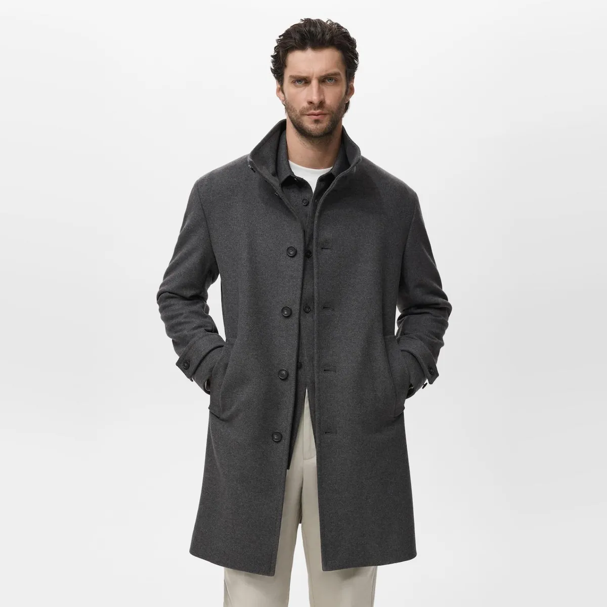 MANGO MAN - Abrigo Lana Cuello Chimenea Hombre Mango Man
