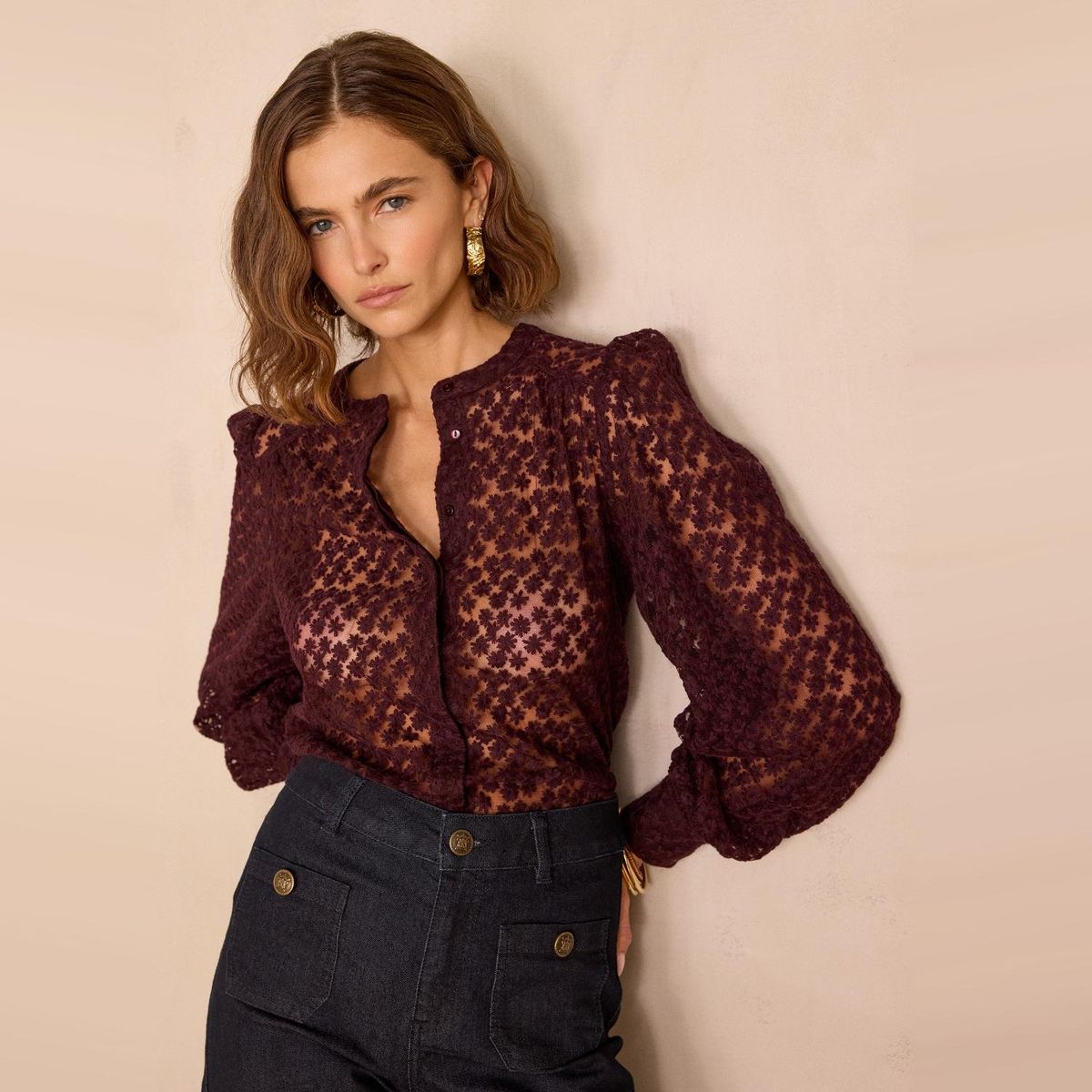 MAISON 123 - Blusa Broderie Mujer Maison 123