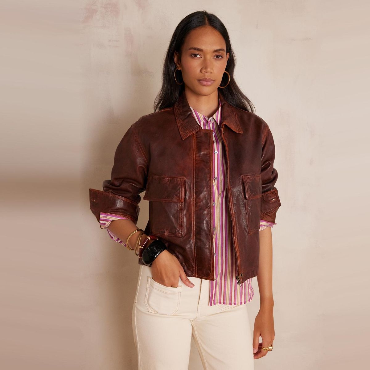 MAISON 123 - Chaqueta Botones 100% Cuero Mujer Maison 123