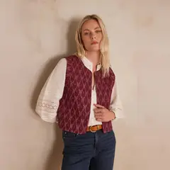 MAISON 123 - Chaqueta Estampada sin Mangas 100% Algodón Mujer