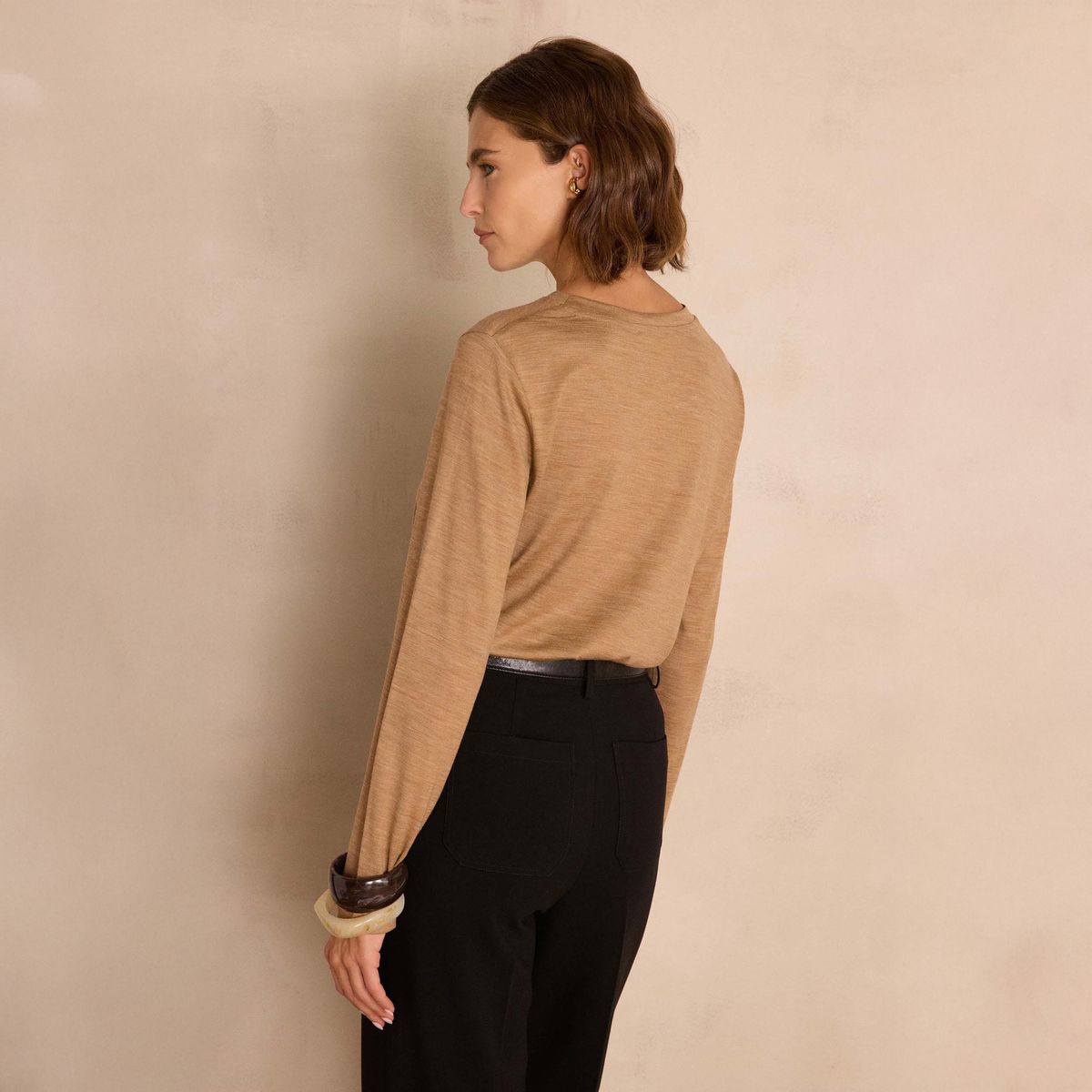 MAISON 123 - Polera Lisa Manga Larga 100% Lana Merino Mujer Maison 123