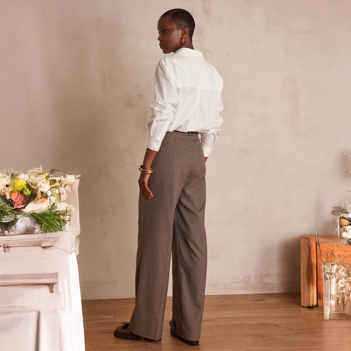 MAISON 123 - Pantalón Ancho Cuadros Mujer Maison 123