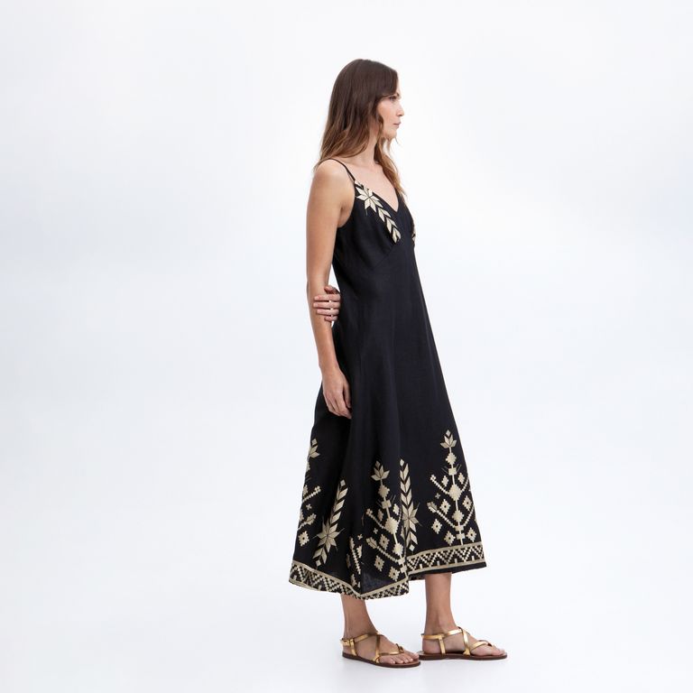 Vestido Bordados 100% Lino Mujer