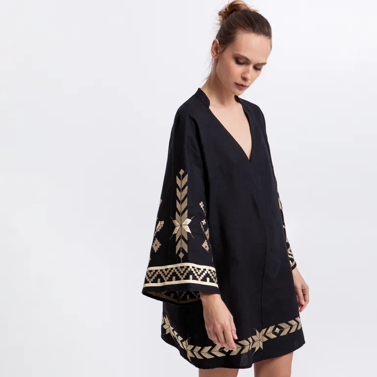 Vestido Bordados 100% Lino Mujer