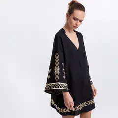 GREEK ARCHAIC KORI - Vestido Bordados 100% Lino Mujer