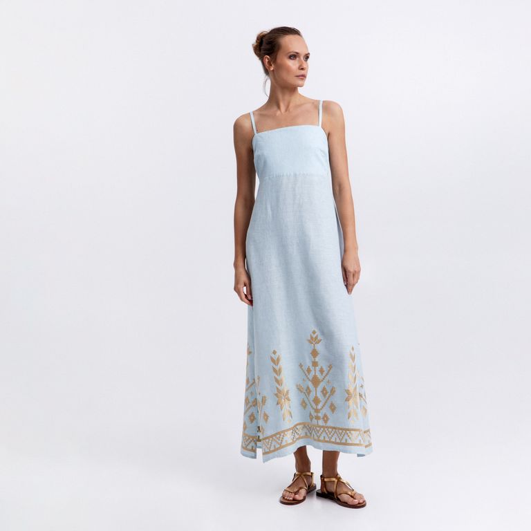 Vestido Bordados 100% Lino Mujer