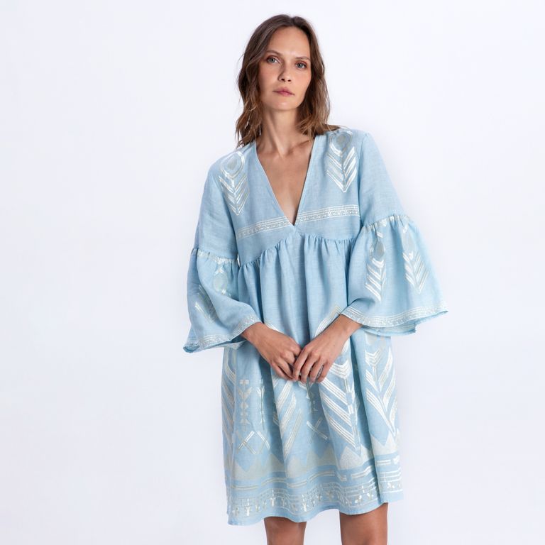 Vestido Bordados 100% Lino Mujer