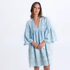 GREEK ARCHAIC KORI - Vestido Bordados 100% Lino Mujer