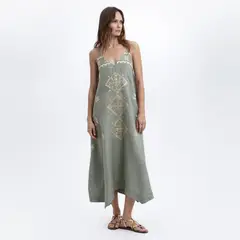 GREEK ARCHAIC KORI - Vestido Bordados 100% Lino Mujer