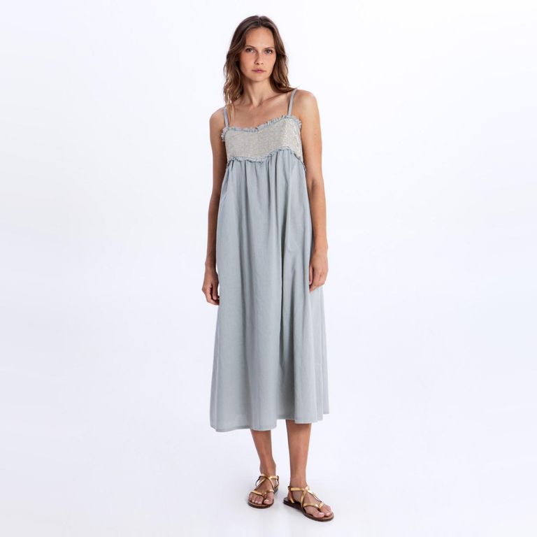 Vestido Bordados 100% Algodón Mujer
