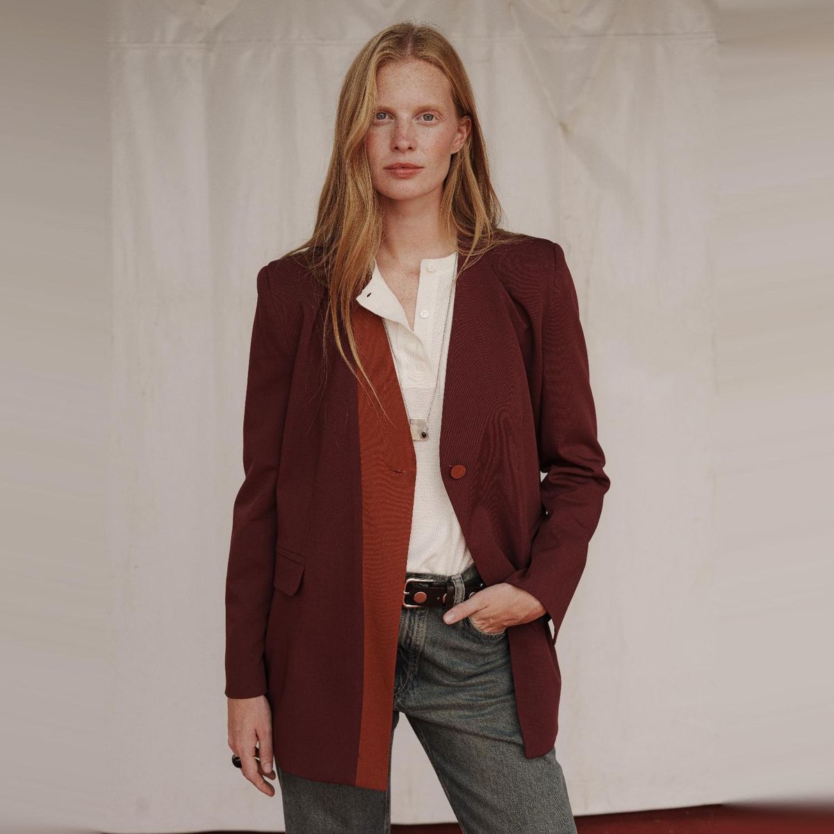 HIMBA - Blazer Largo Caro Bicolor Mujer Himba