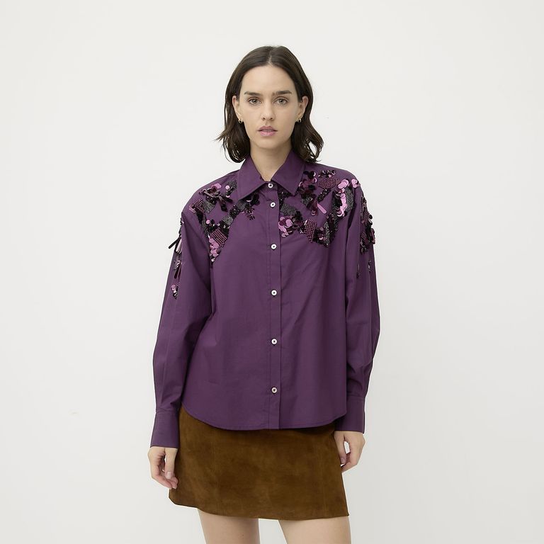 DIXIE Blusa Detalles Lentejuelas 100% Algodón Mujer