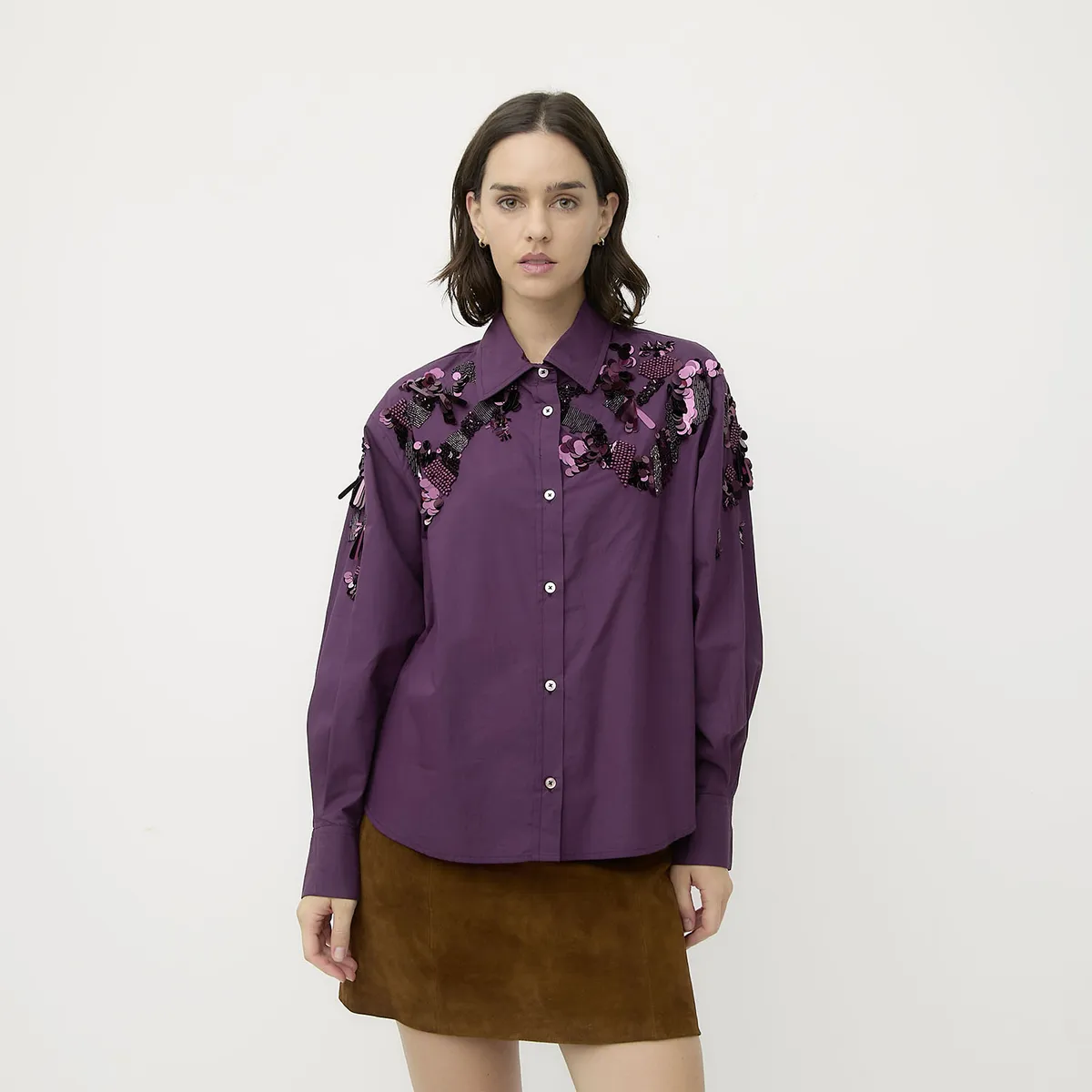 DIXIE - Blusa Detalles Lentejuelas 100% Algodón Mujer Dixie