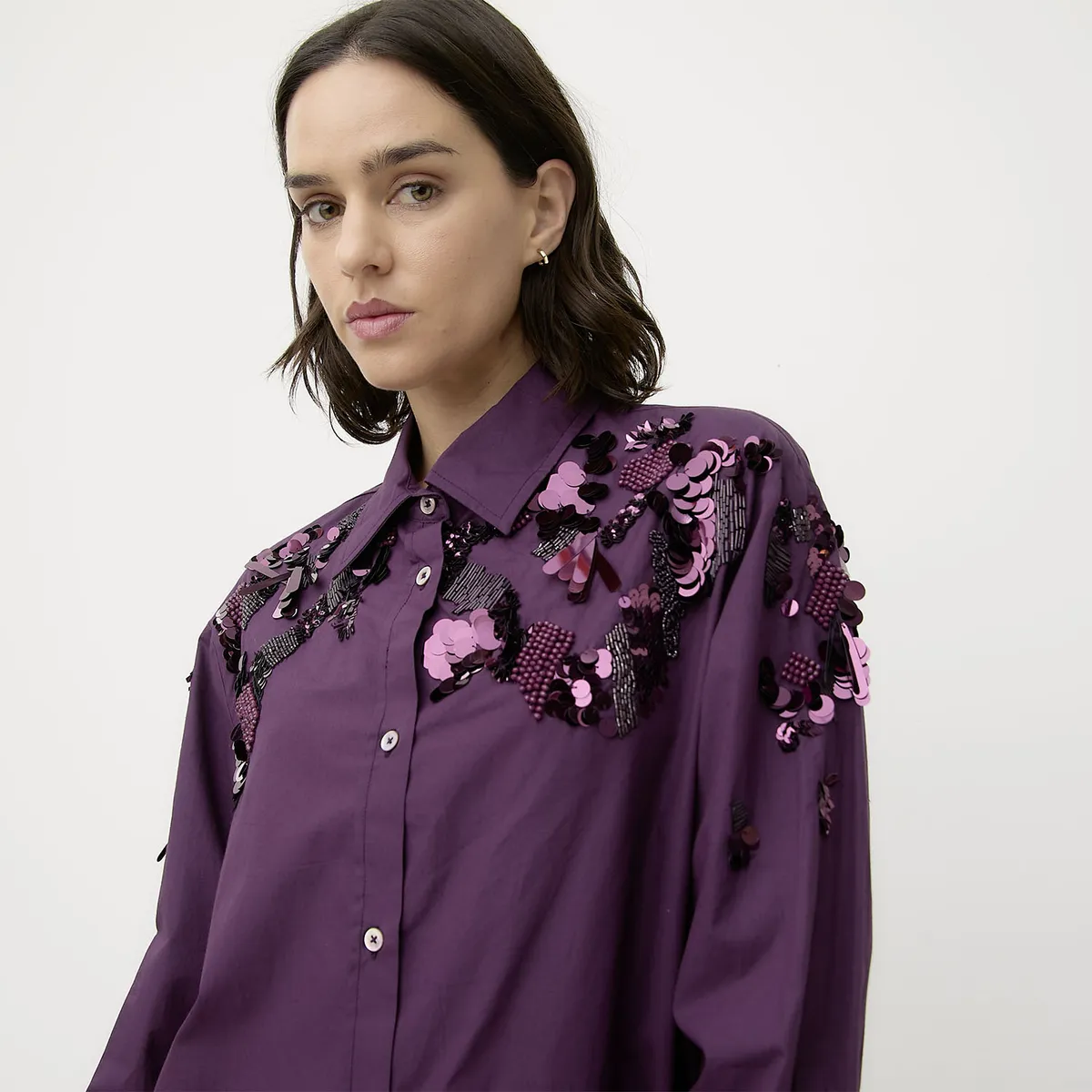 DIXIE - Blusa Detalles Lentejuelas 100% Algodón Mujer Dixie