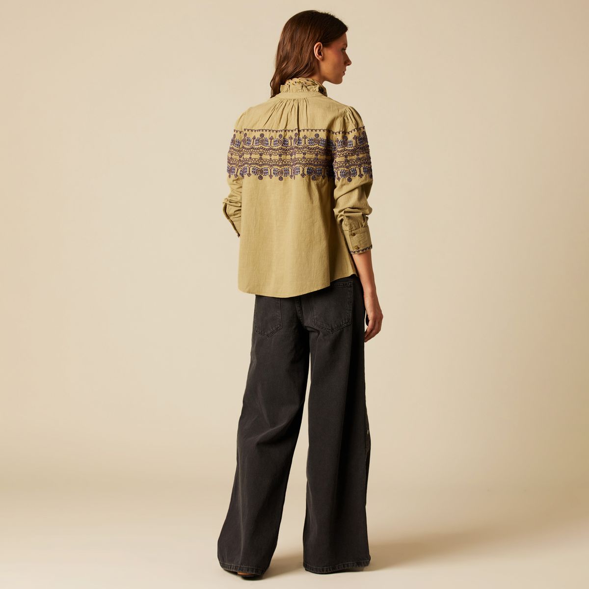 NICOLI - Blusa Olive Bordado Mujer Nicoli