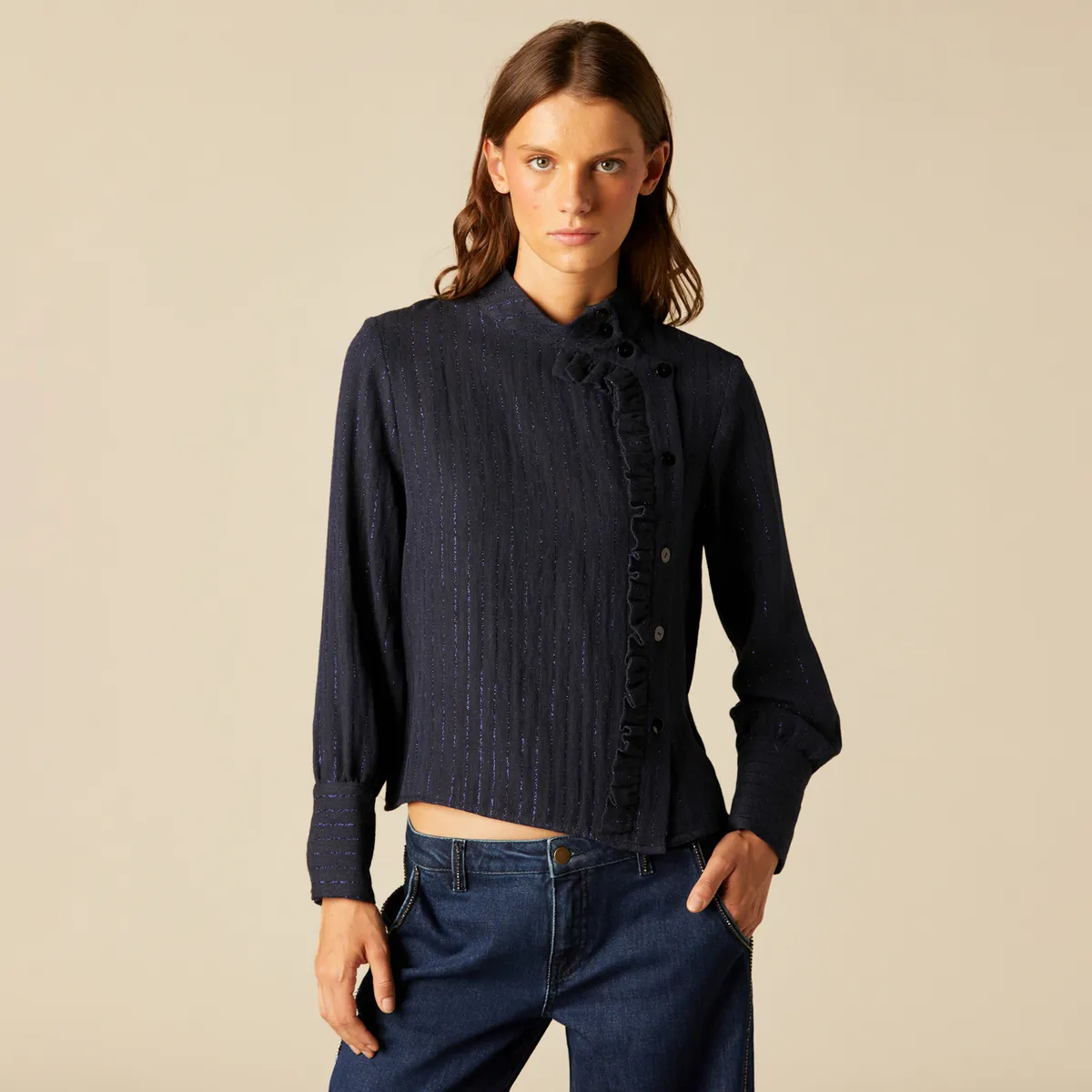 NICOLI - Blusa Cruzada Volante Mujer Nicoli