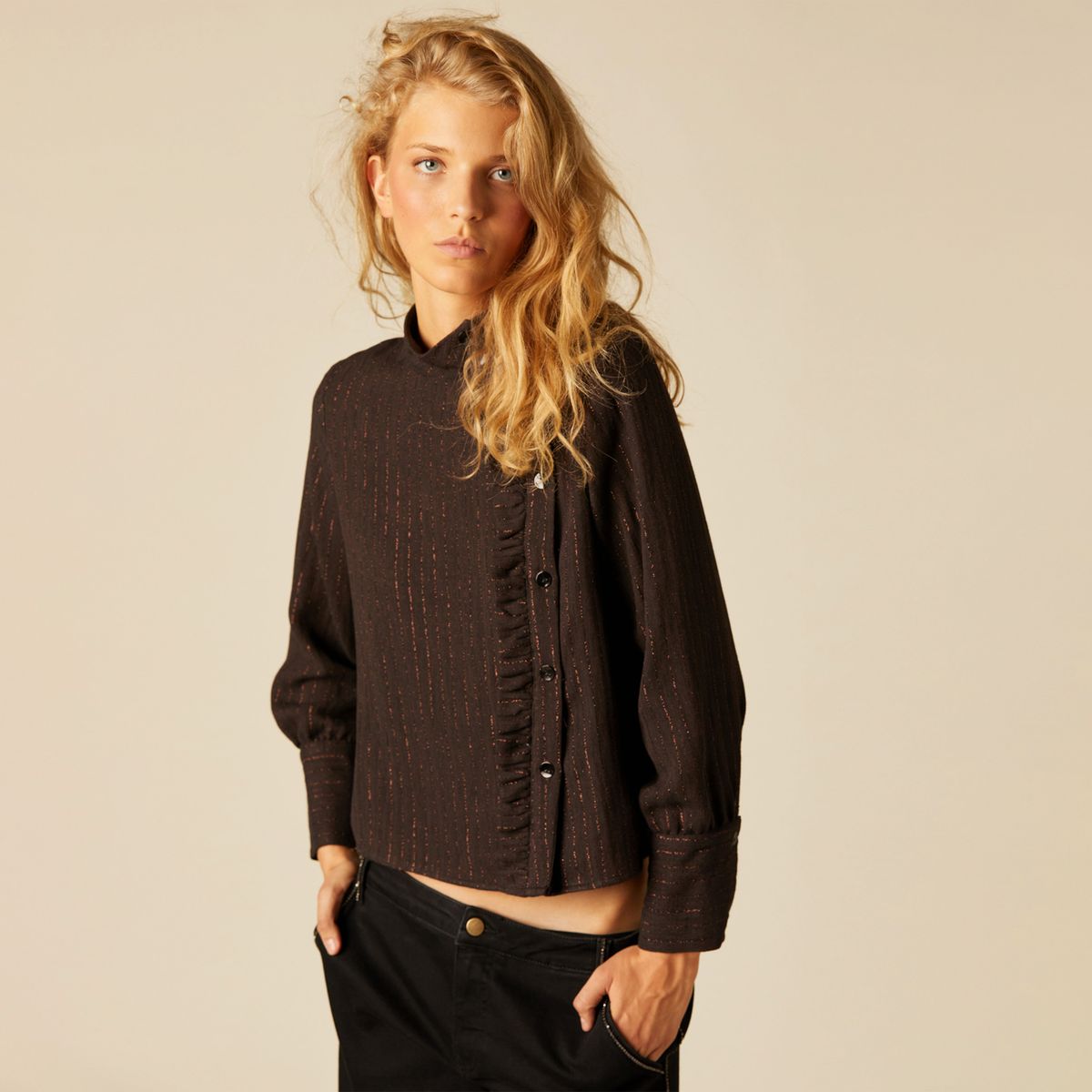 NICOLI - Blusa Cruzada Volante Mujer Nicoli