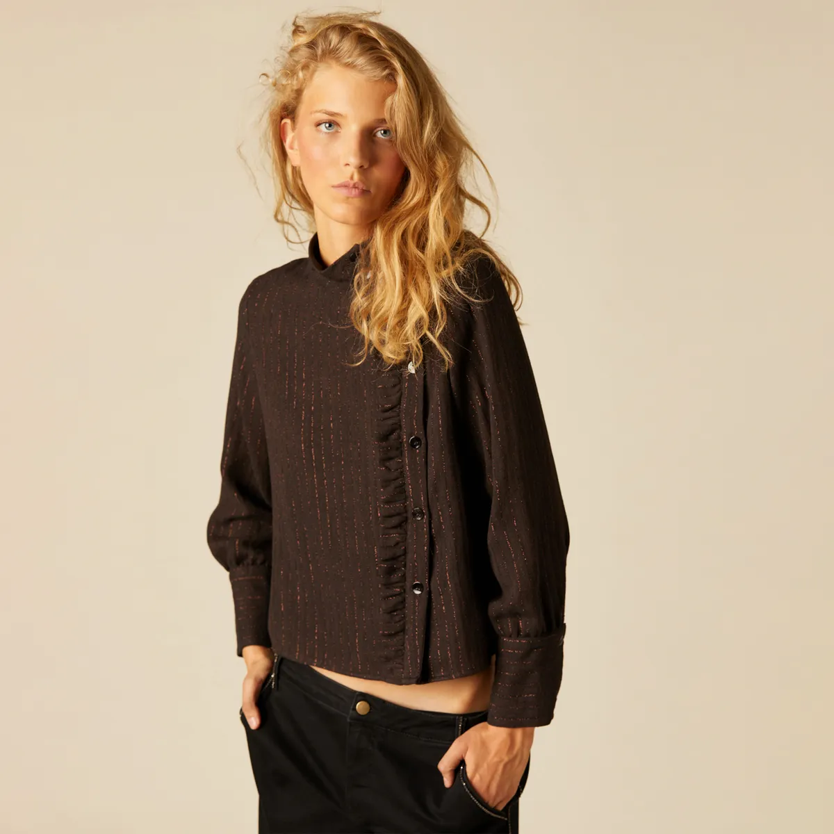 NICOLI - Blusa Cruzada Volante Mujer Nicoli